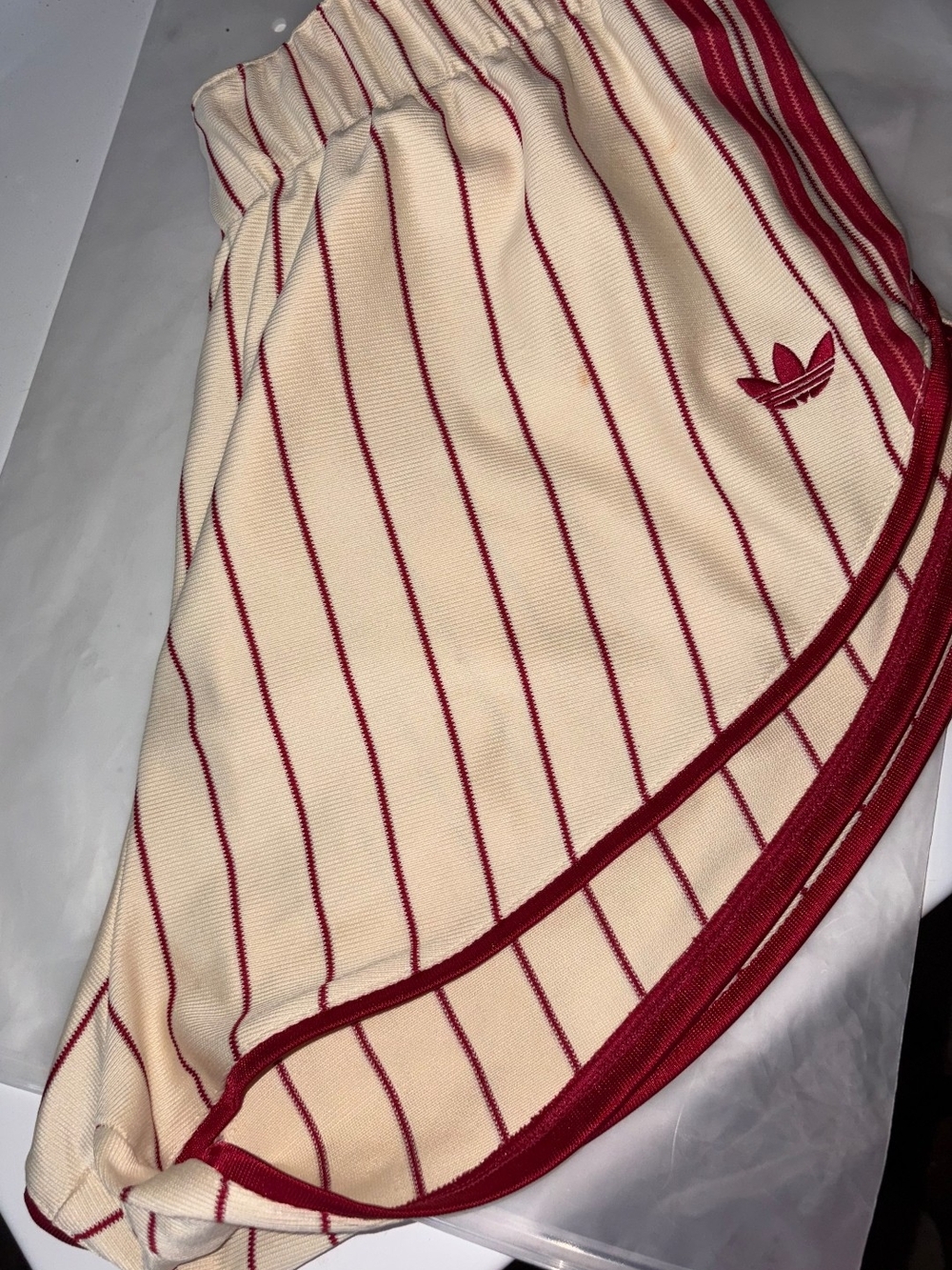 adidas Women's Cream Athletic Shorts with Red Pinstripes - Picture 2 of 3